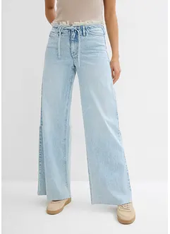 Wide Leg Jeans Mid Waist, med fransad midja, bonprix