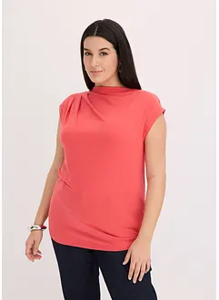 Topp i mjuk materialmix med lätt draperad ringning, bonprix