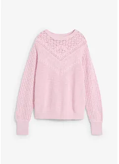 Hålmönstrad tröja med linneandel, bonprix