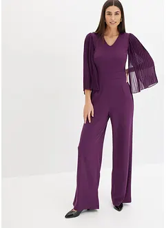Jerseyjumpsuit  med plisserade ärmar i fin chiffong, bonprix