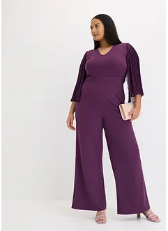 Jerseyjumpsuit  med plisserade ärmar i fin chiffong, bonprix