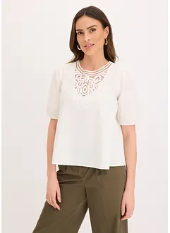Kortärmad blus med spets, bonprix