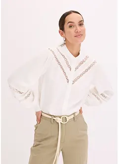 Blus med linneandel och virkad spets, bonprix