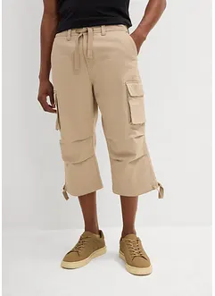Stretchig cargobyxa med vida ben i 3/4-längd, Loose Fit, bonprix