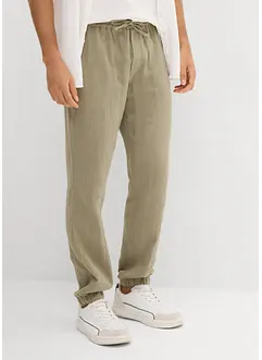 Vid dra på-byxa i muslin, regular fit, tapered, bonprix