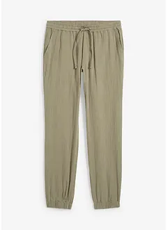 Vid dra på-byxa i muslin, regular fit, tapered, bonprix