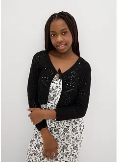 Stickad bolero med broderi och 3/4-ärmar för barn, bonprix
