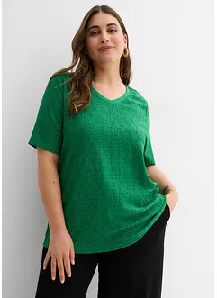 Kräppad, lätt transparent topp med hålbroderi, bonprix