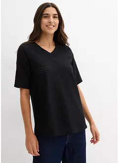 Kräppad, lätt transparent topp med hålbroderi, bonprix