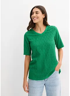 Kräppad, lätt transparent topp med hålbroderi, bonprix