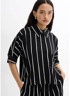 Kortärmad blus i kräppat material med struktur, bonprix