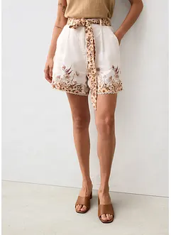 Blommönstrade linneshorts, bonprix