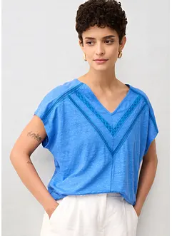 T-shirt i rent linne med spets, bonprix
