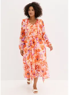 Chiffongklänning med volanger i återvunnen polyester, bonprix