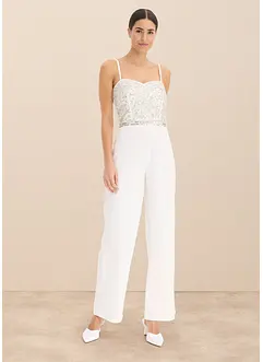 Brudjumpsuit i kräpp med struktur och med pärlbroderi, bonprix