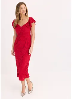 Spetsklänning med draperade ärmar, bonprix