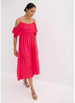 Klänning med volanger i viskos med struktur, bonprix