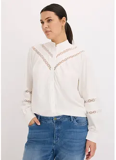 Blus med linneandel och virkad spets, bonprix