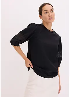 Kortärmad blus med linneandel, bonprix