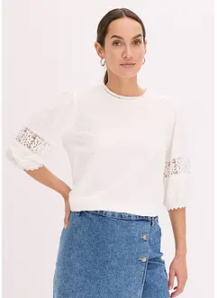 Kortärmad blus med linneandel, bonprix