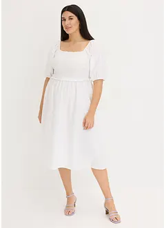 Midiklänning med puffärmar och smock, bonprix