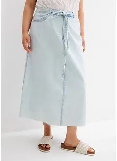 Mellanlång jeanskjol Mid Waist, Super Soft, bonprix