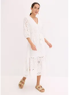 Mellanlång klänning med hålbroderi, bonprix