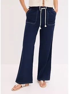 Byxa med snodd i midjan och kontrasterande sömmar, av lätt twill, bonprix