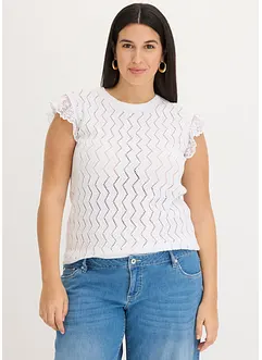 Stickad topp med virkad look och spets, bonprix