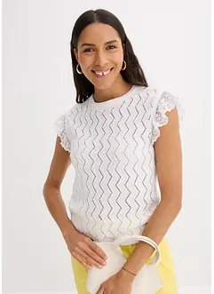 Stickad topp med virkad look och spets, bonprix