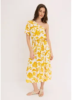 Mönstrad one shoulder-klänning i viskos med struktur, bonprix