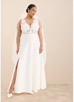 Brudklänning i glänsande satin med blomapplikation, bonprix