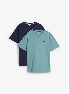 T-shirt med V-ringning (2-pack) av ekologisk bomull, bonprix