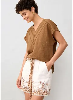 T-shirt i rent linne med spets, bonprix