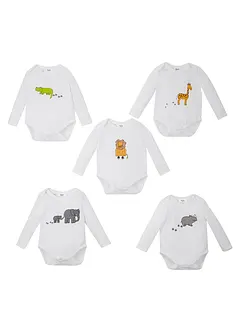 Långärmad babybody (5-pack), ekologisk bomull, bonprix