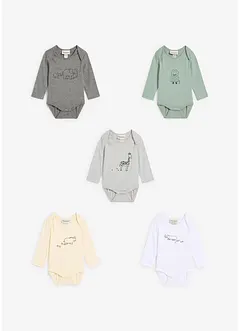 Långärmad babybody (5-pack), ekologisk bomull, bonprix