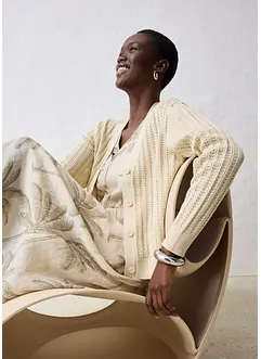 Hålmönstrad cardigan med linneandel, bonprix