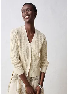 Hålmönstrad cardigan med linneandel, bonprix