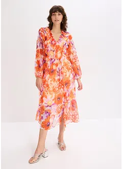 Chiffongklänning med volanger i återvunnen polyester, bonprix