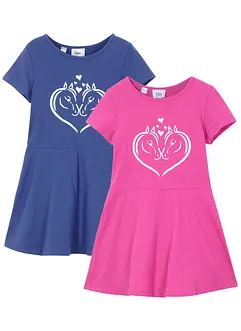 Kortärmad jerseyklänning för barn (2-pack), ekologisk bomull, bonprix
