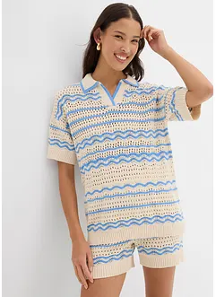 Stickad jumper i luftig mix av bomull och lin, bonprix
