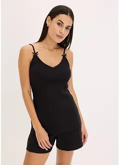 Ribbstickad bomullspyjamas med shorts, bonprix