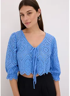 Blus med hålbroderi och puffärmar, bonprix