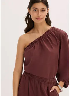 One shoulder-blus i linneblandning, bonprix