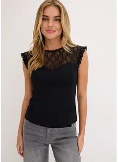 Ärmlös topp med spets, bonprix