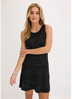 Stickad klänning med virkad look, bonprix