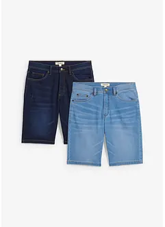 Jeansbermudas i trikå (2-pack), smal passform, bonprix
