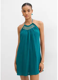 Krinklad klänning med struktur och smala axelband, bonprix