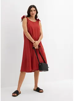 Klänning av mjuk muslin med axelband som knyts, bonprix