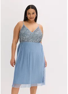 Midiklänning med veckad kjoldel och paljettbroderi, bonprix